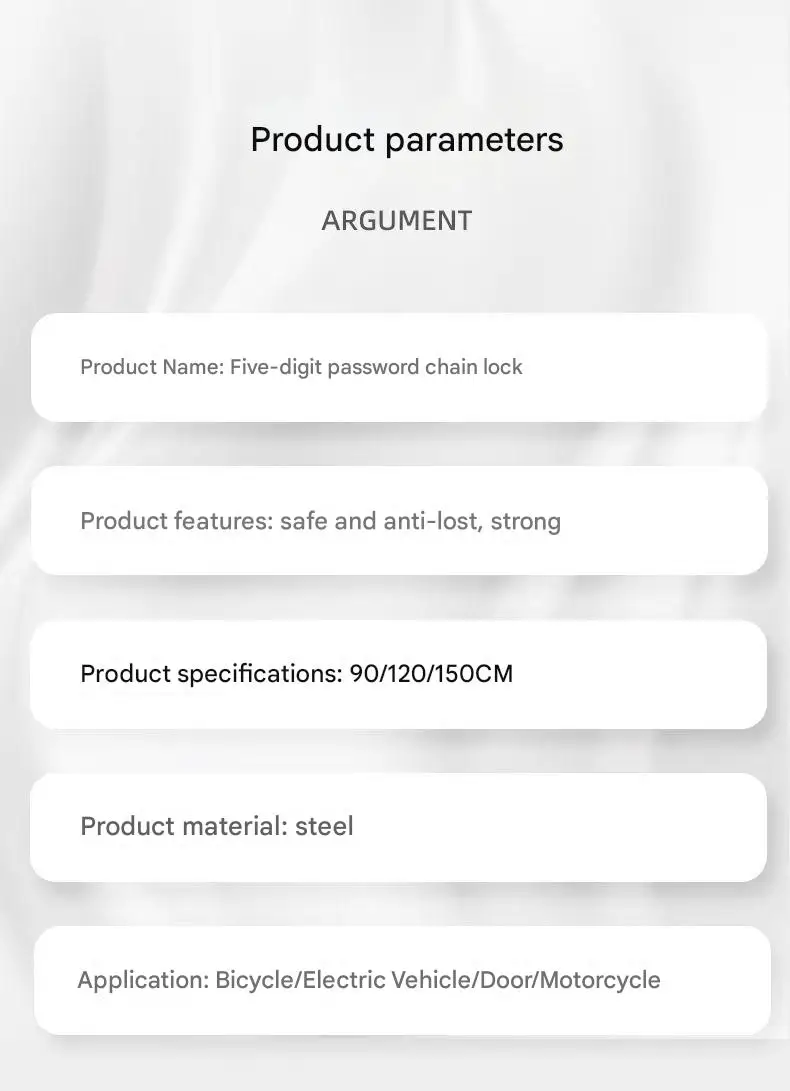 Waterproof Rust-Free ABS+Steel Black Anti-Theft Password Chain Lock for Mountain Bike/Electric/Battery Bike/Motorcycle