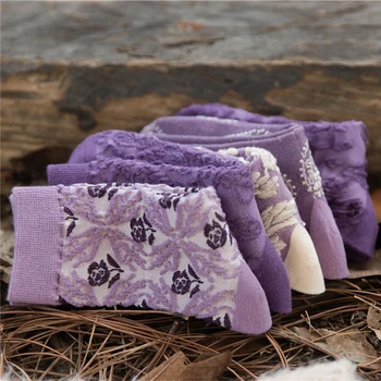 Vintage ladies' original purple floral design for girls 3d cotton colored sock custom jacquard socks