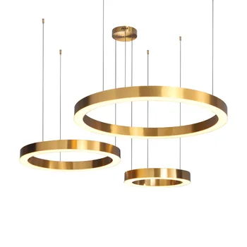 Round loft design chandelier led ceiling round circle nordic minimalist pendant light for hotel living room dining room bed room