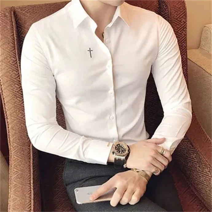 Wholesale high quality spring and autumn new lapel printed shirt casual slim long sleeve men's shirt