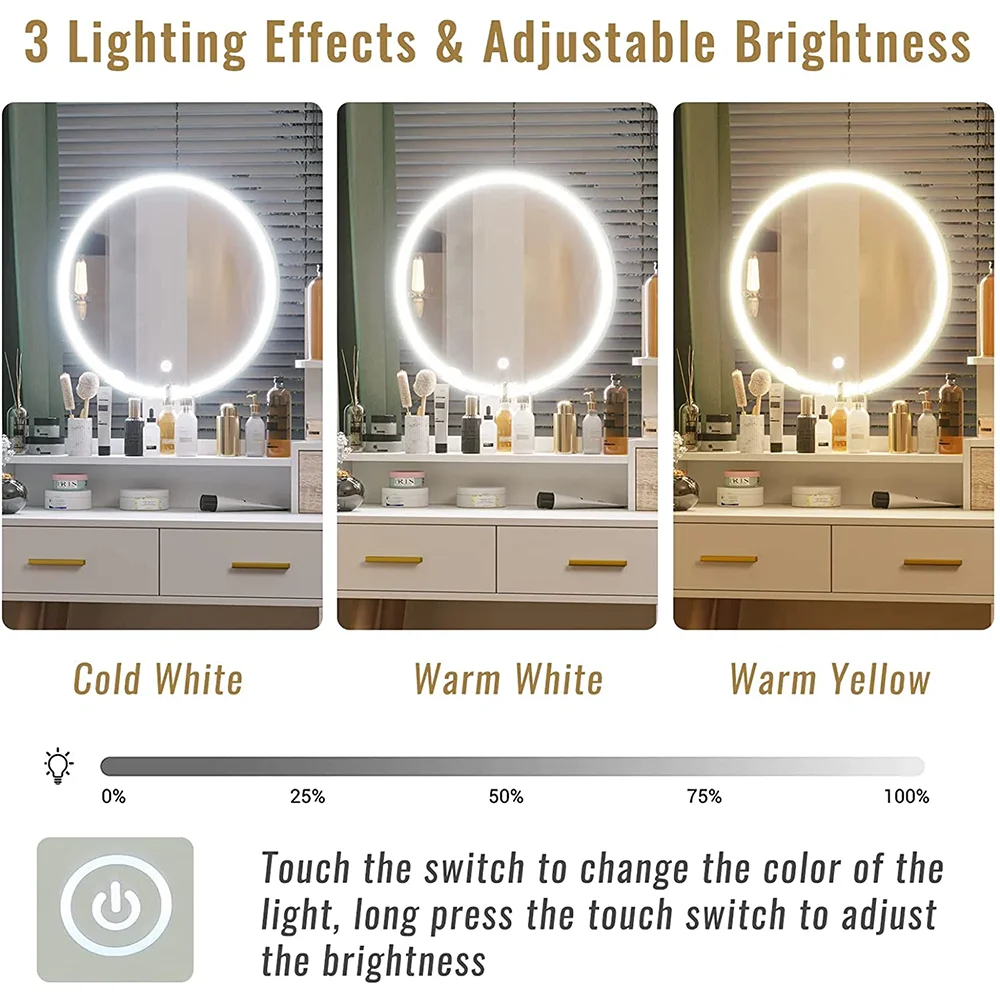 Modern Luxury Dressing Table Vanity with Smart Lighted Mirror Wood Panel for Bedroom Usage Smart Storage Makeup Vanity manufacture