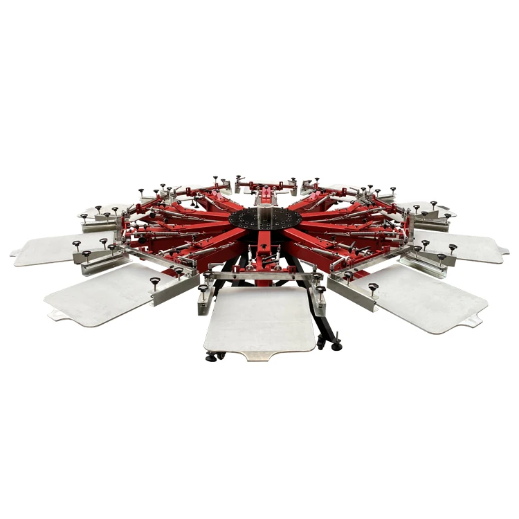 product 10 color 10 station heavy duty double clamp manual t shirt rotary screen printing machine with micro registration-2