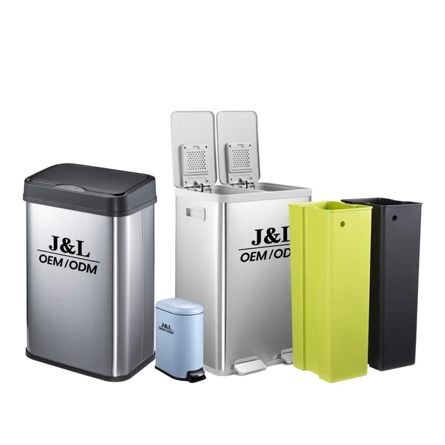 2024 J&L OEM Manufacturer 50L Household Can Recycling Stainless Steel Home Use Bin Kitchen Garbage Dustbin Trash Cans Waste Bins