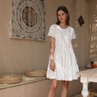 Women's Cute Shift Dress Summer Fully Lined Bell Sleeve Ruffle Hem Round Neck Loose Swing Tunic Mini Dress