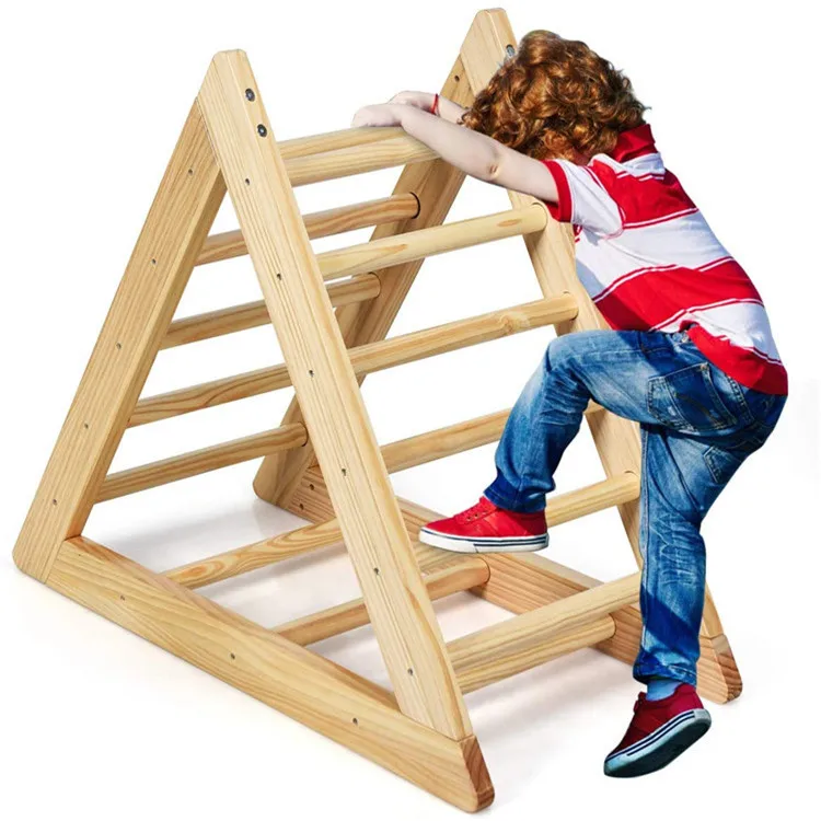 Tangga panjat penyeimbang warna primer kayu anak-anak mengembangkan keseimbangan kekuatan keterampilan motorik detail mainan segitiga sensorik