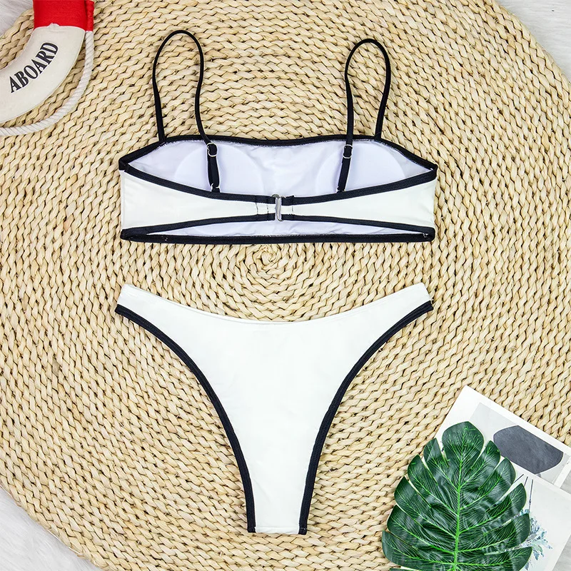 White and Black Bikini Set Custom Bathing Suit 2 Piece Set Beachwear Solid Color Women's Swimwear Thong Swimsuit for Women H2e977da01fc74427b7a6587c921b77133
