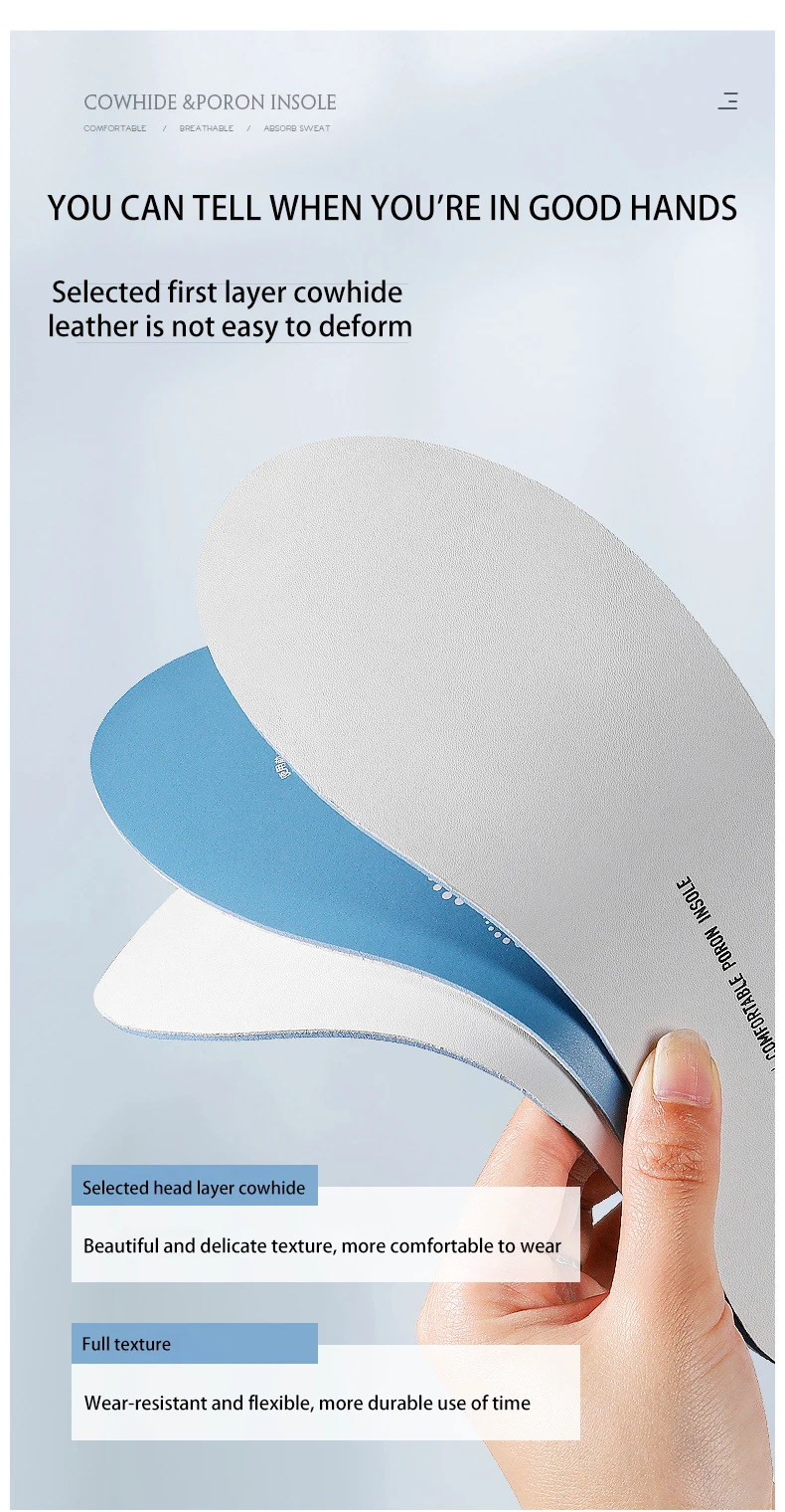 First Layer Cowhide Insole PORON Shock-Absorbing Casual Sports Shoes Anti-Odor Sweat Absorption Long-Standing Comfort Shoe Pads First Layer Cowhide Insole PORON Shock-Absorbing Casual Sports Shoes Anti-Odor Sweat Absorption Long-Standing Comfort Shoe Pads