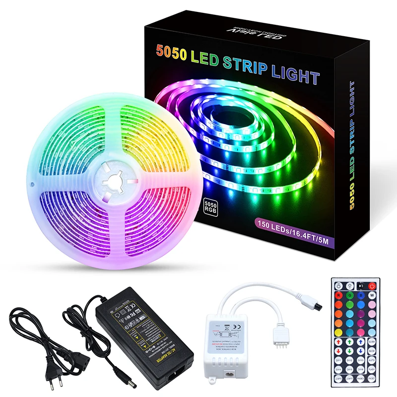RGB LED Strip Lights 5050 Waterproof IP65 5M 12V 44key IR Controller Adapter 