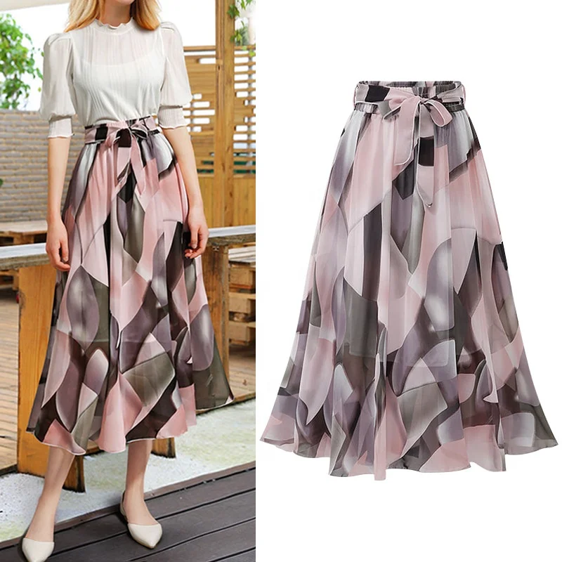 Women Tutu Tulle Skirt Elastic High Waist Layered Skirt Floral Print Mesh A-Line Midi Skirt