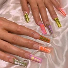 Nails Custom Private Label 24 PCS Acrylic Nails Press On Long French Coffin Press On Nails Wholesale Artificial Fingernails