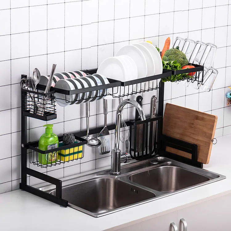 85CM Over Sink Dish Drying Rack Drainer Stainless Steel Kitchen Cutlery Sh 