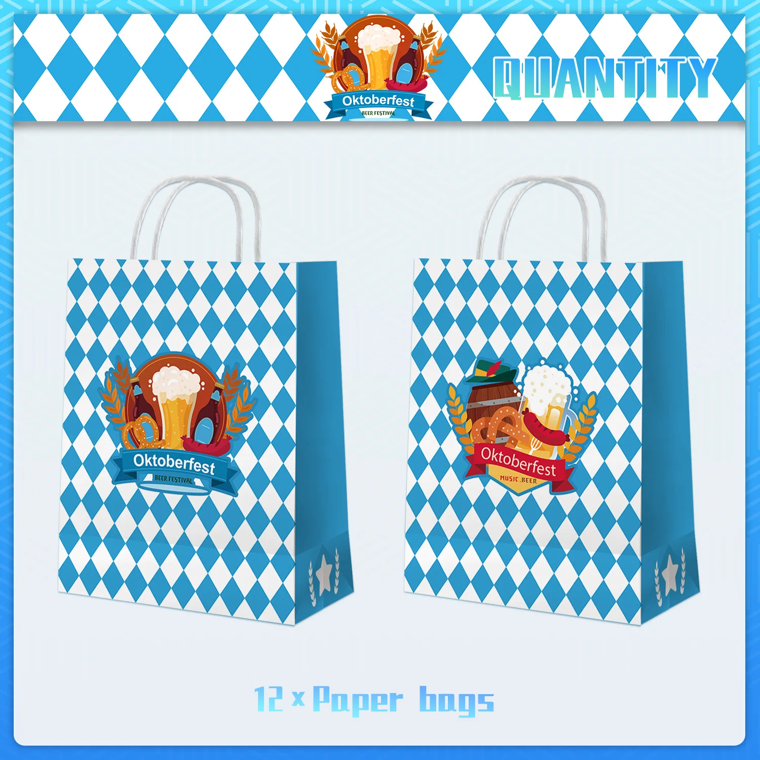 Oktoberfest Theme Holiday Gift Bag Portable Kraft Paper Bag Party Decoration Supplies Set