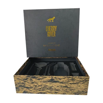 Custom logo black Ecommerce wine shaker mixing glass cardboard removable lid Rigid gift box with neck