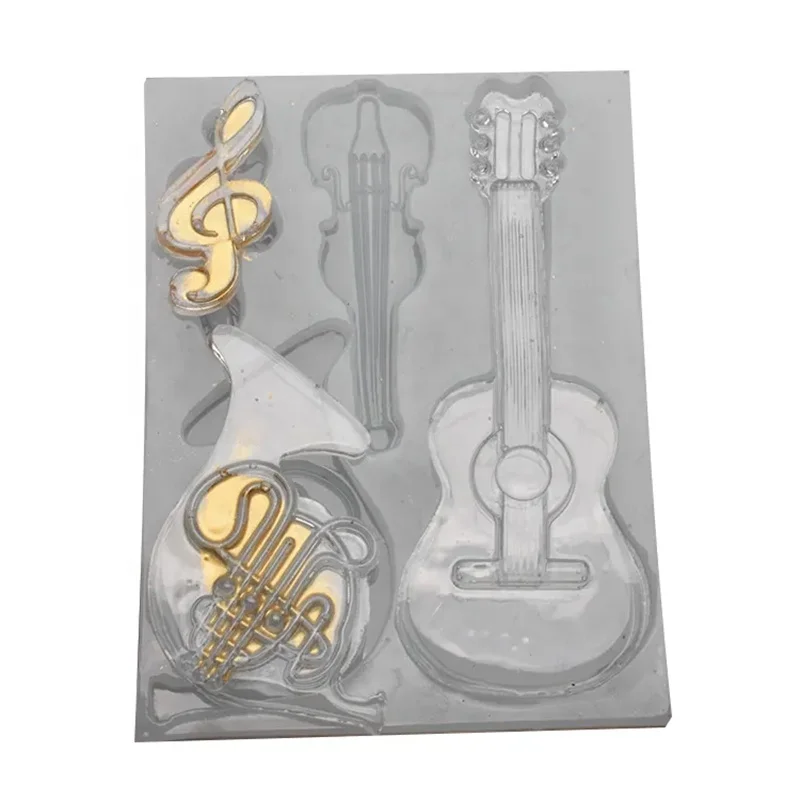 Music Logo Lace Silicone Mold Musical Radio Guitar Violin Fondant Cake Decorating DIY Jewelry Pendant Silicone Chocolate Moulds