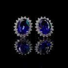 Sapphire Earrings Newest Design Top Quality Blue Oval Sapphire Gemstone Luxury 18k Gold Plated Earrings