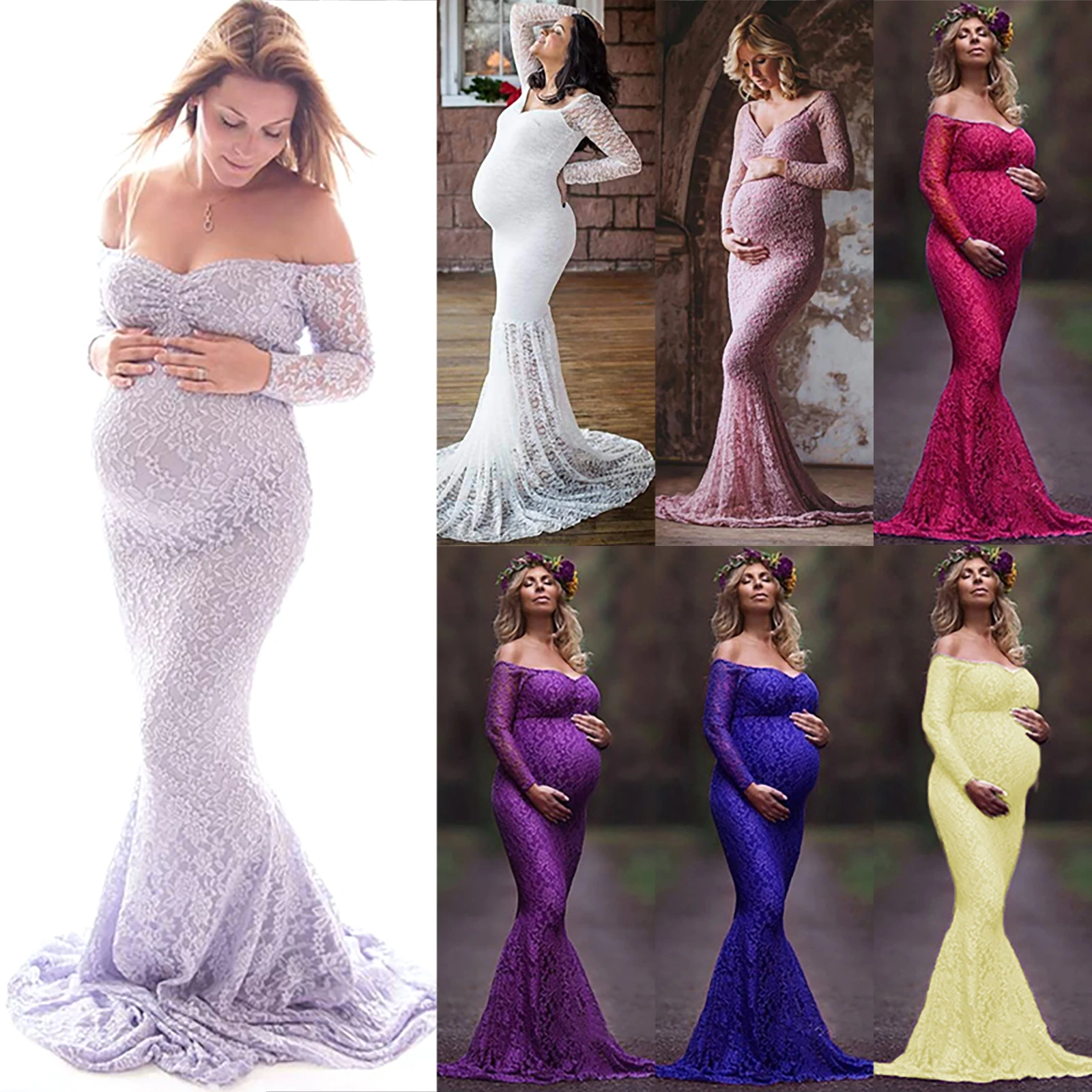 Maxivestido De Encaje Para Mujeres Embarazadas,Vestido De Fiesta De  Fotografía,Vestido De Maternidad De Manga Larga Para Sesión De Fotos - Buy  De Manga Larga Vestido De Maternidad,Vestidos De Maternidad,Las Mujeres Embarazadas  Vestido