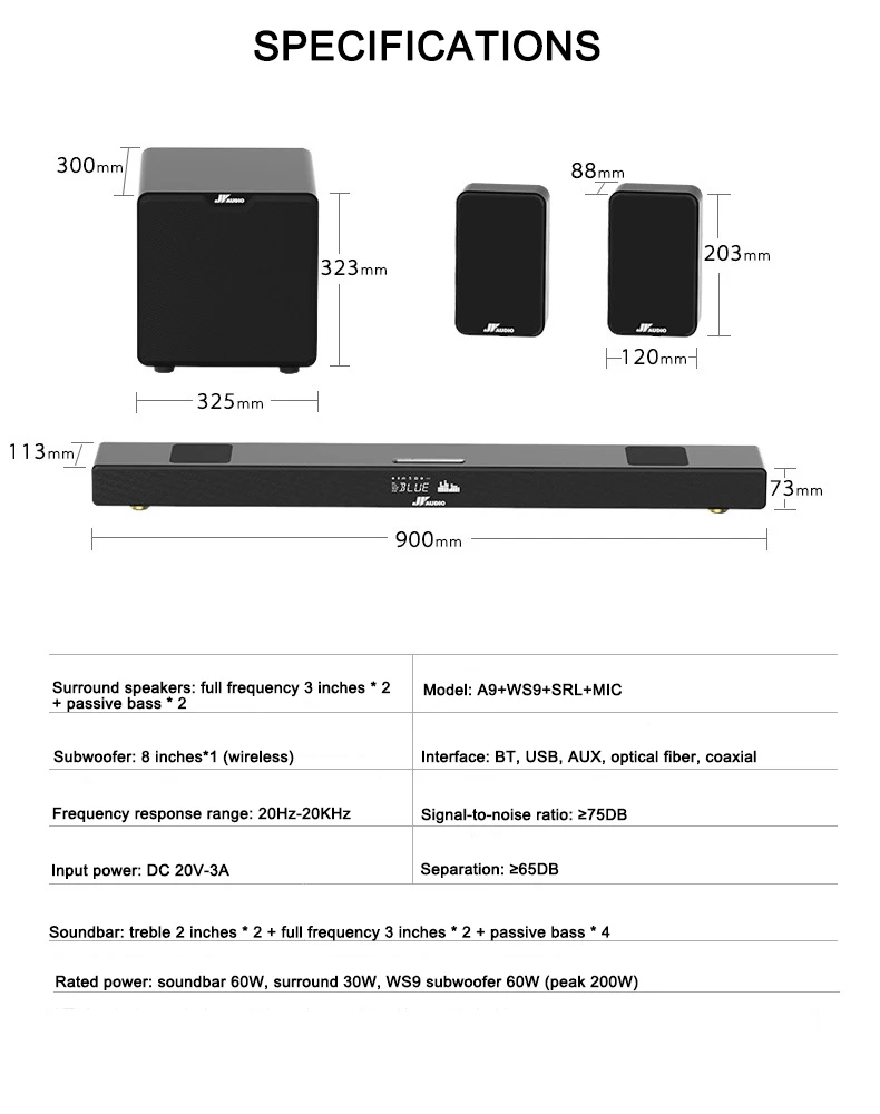 5.1 Wireless Home Theater Surround Sound System For Tv With Rear