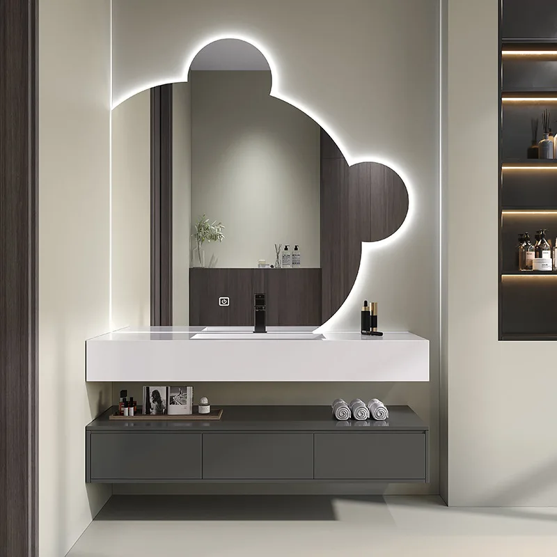 cheap wooden hung vanity cabinet led mirror bathroom wall mounted luxury classic cabinets set Door Floating Vanity