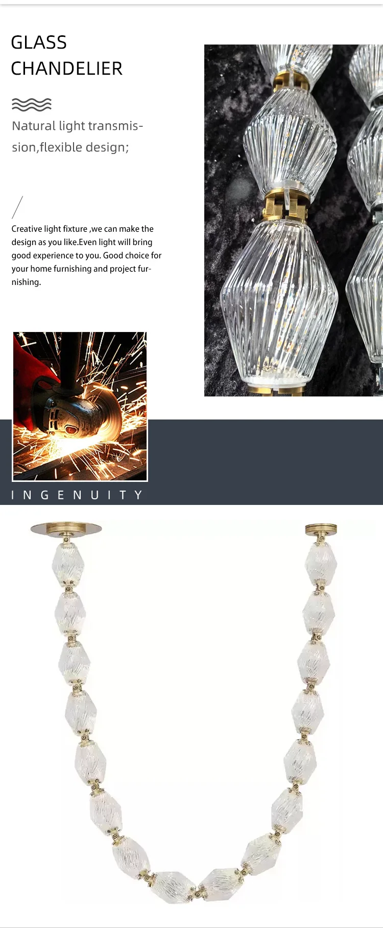 CPL-387 Luxury Indoor Decoration Villa Hall Hotel Lobby Staircase LED Glass Chandelier Pendant Light details
