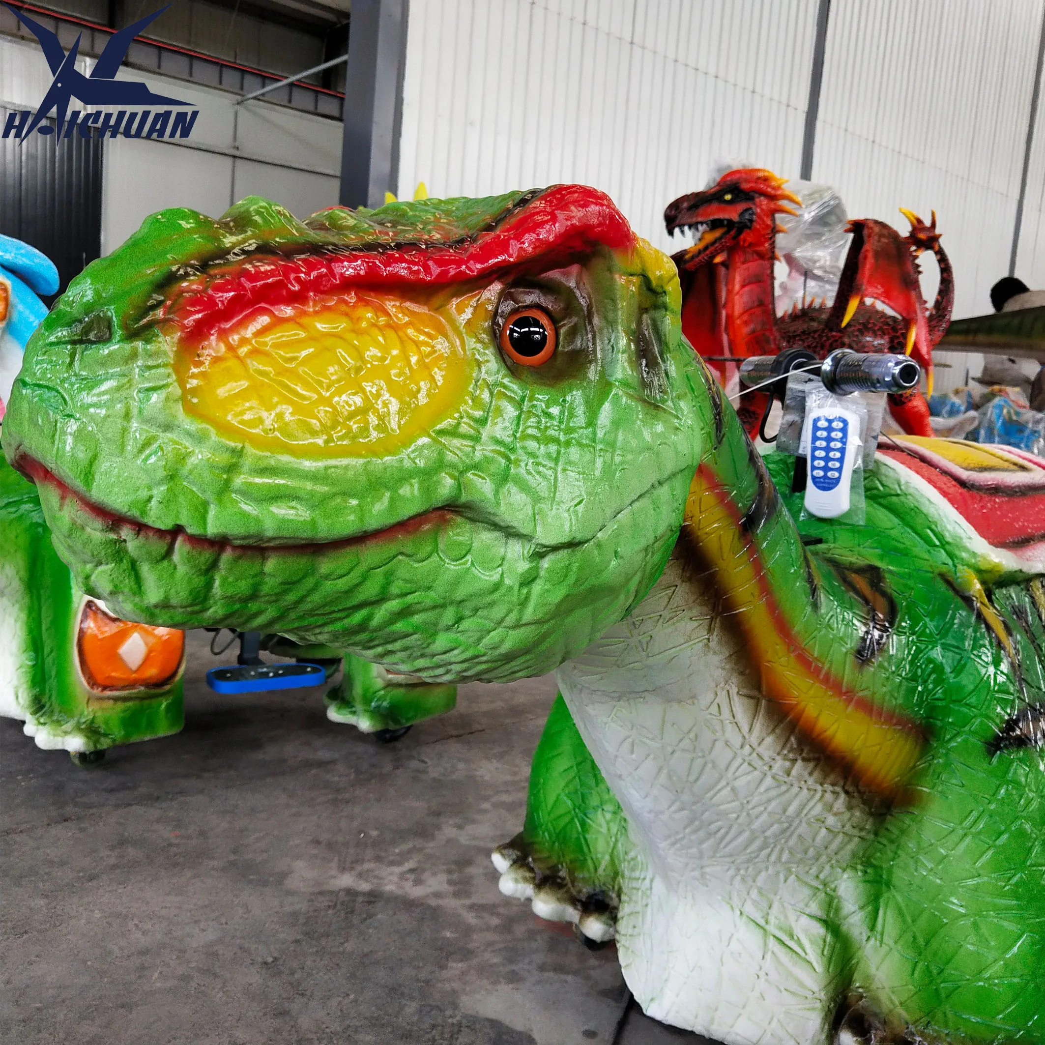 product theme park rides amusement battery coin operated interactive dinosaur scooter rides car toy for sale-1