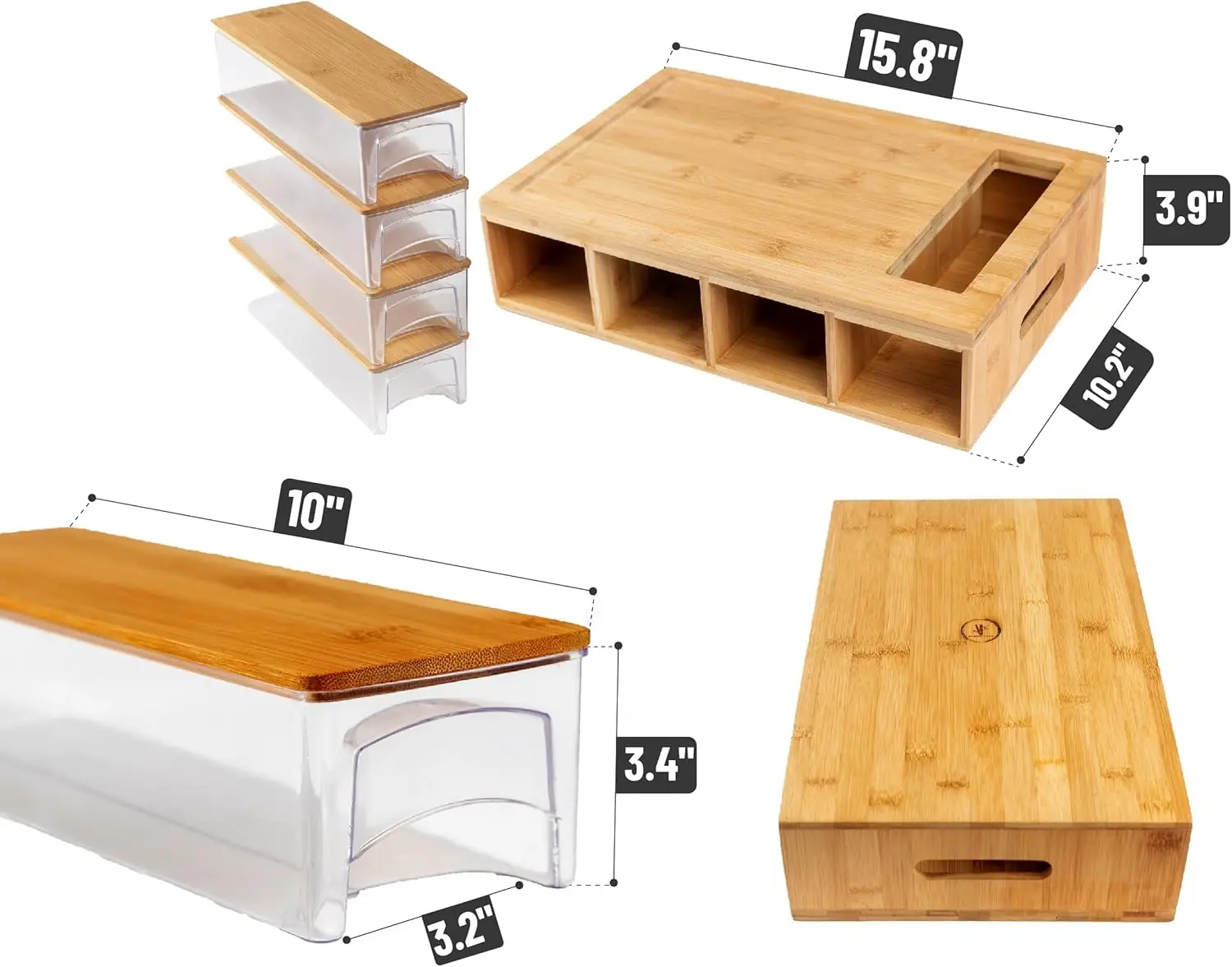 product bamboo land large 4 inch thick rectangular bamboo cutting board with containers food prep station storage cutting board-1