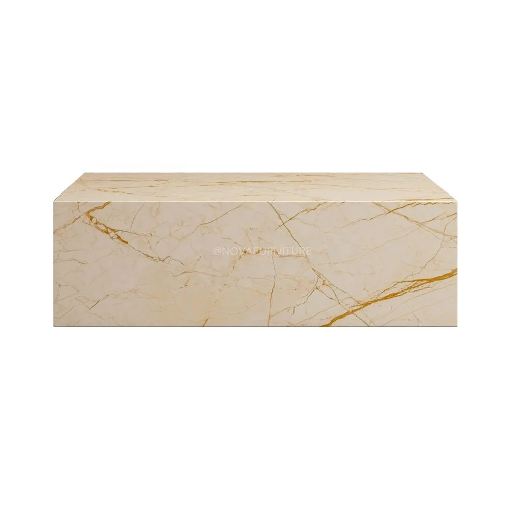 NOVA Home Decor Interior Soft Golden Veining Marble Pedestal Side Table