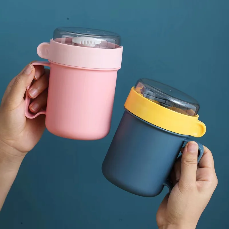 Portable Plastic Soup Cup with Lid for Students Microwave Ooven Breakfast Container Spoon Mugs With Cover