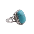 Blue Gemstone Gemstone Wholesale Vintage Stainless Steel Carving Blue Turquoise Gemstone Ring