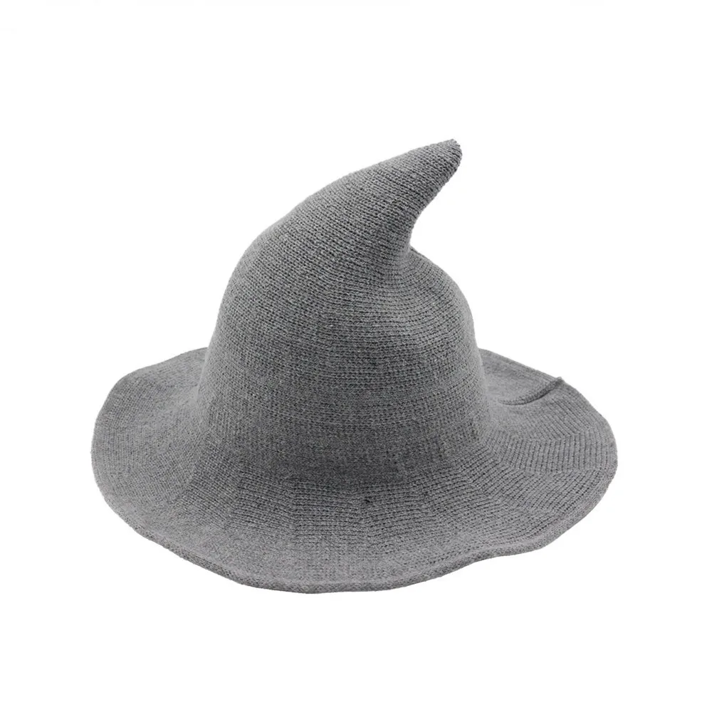 Women Knitted Wool Cap Foldable Cosplay Costume Witch Hat for Halloween Party Masquerade