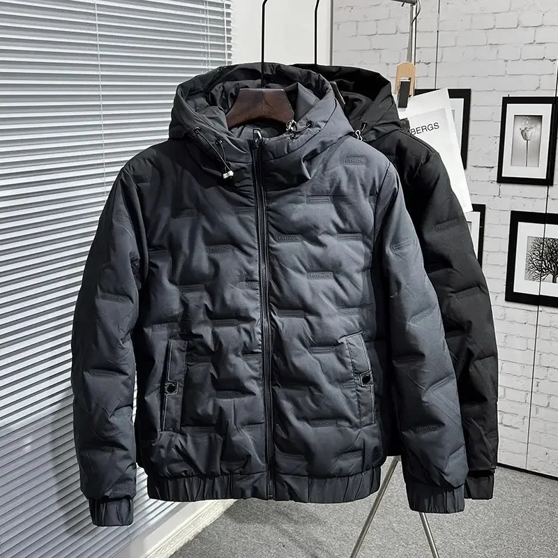 winter new down jacket men's mid-length solid color casual hooded thick warm down jacket