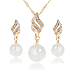 Fashion Pearl Charm Set Jewelry women Necklace Earring Jewelry Set Alloy Crystal Large Pearl Wedding Party Jewelry Set
