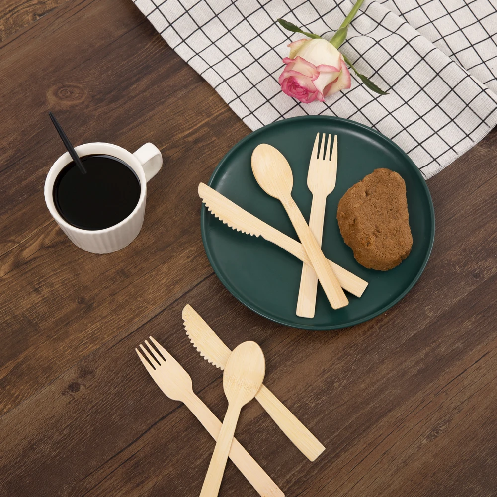 Disposable Cutlery Bamboo Wood Spoon Fork Set Party Bargains Disposable