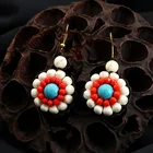 Earrings Bohemian Turquoise Drop-shaped Flower Earrings Vintage Thai Wax Thread Hand-woven Crystal Earrings