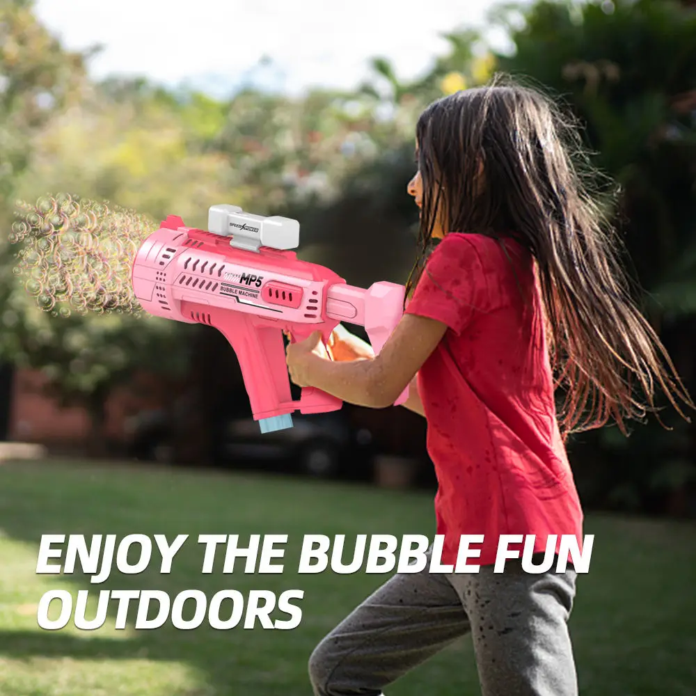 57 Holes Electric Mp5 Bubble Machine Automatic Spray Bubbles Launcher Rechargeable Bubble Guns With Liquid