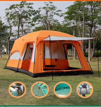 Two-bedroom Oversized Double Layer Thickened Outdoor Waterproof 5-8 Person Family Tent Cheap Large Instant Camping Tents