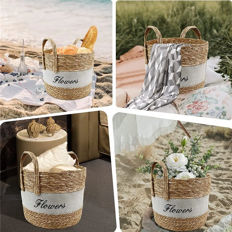 Hand Woven Round Blanket for Organizing Decorative Flower Plant Pot Basket