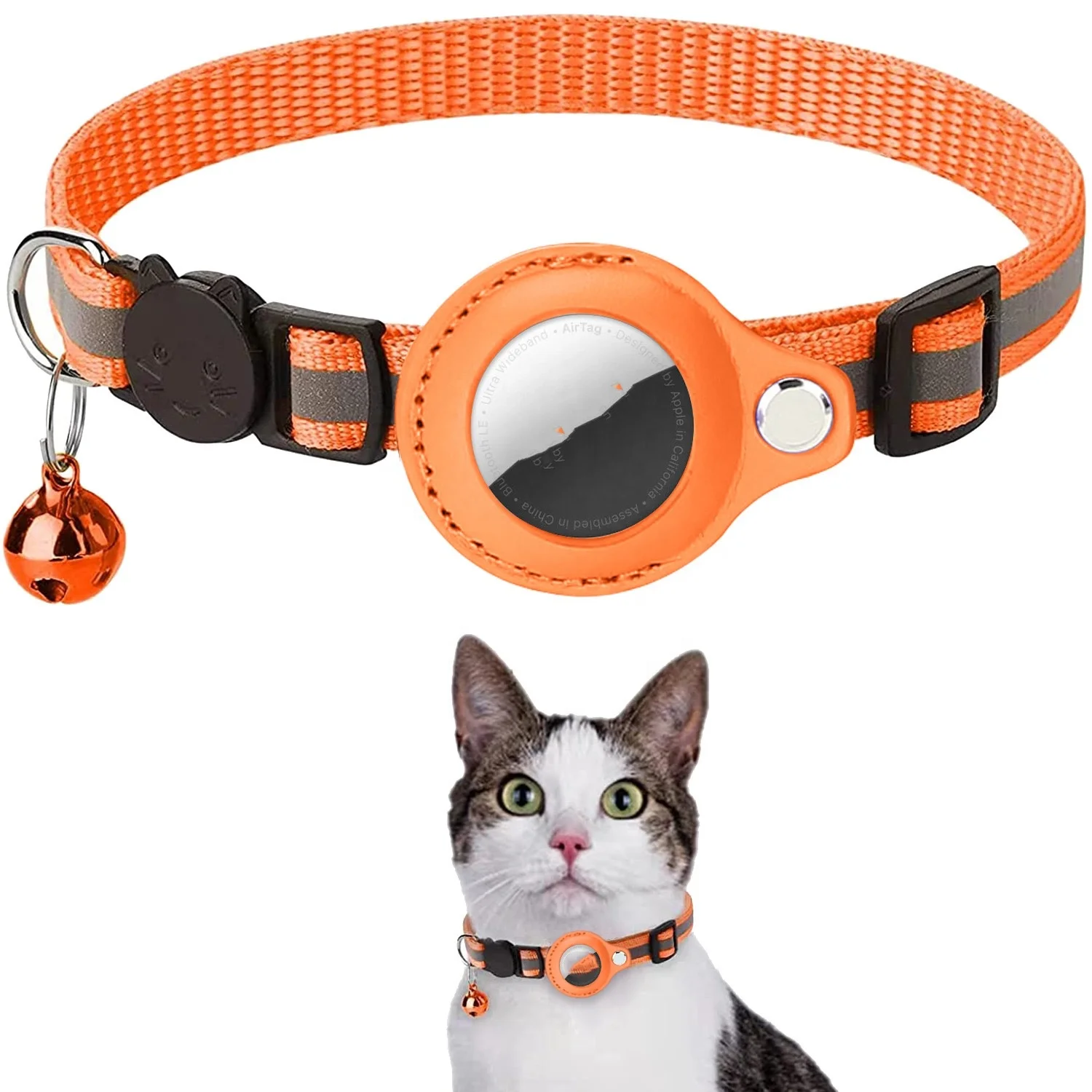 2023 New Anti-Lost Cat Collar Apple Airtag Tracker Protective Case With Bell Reflective Cat Necklace GPS Accessories Kitten Pet