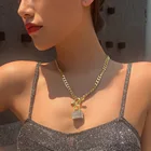 Gold Wholesale Women Creative Gold Plated Chain Lock Drop Diamond Choker Necklace Jewelry
