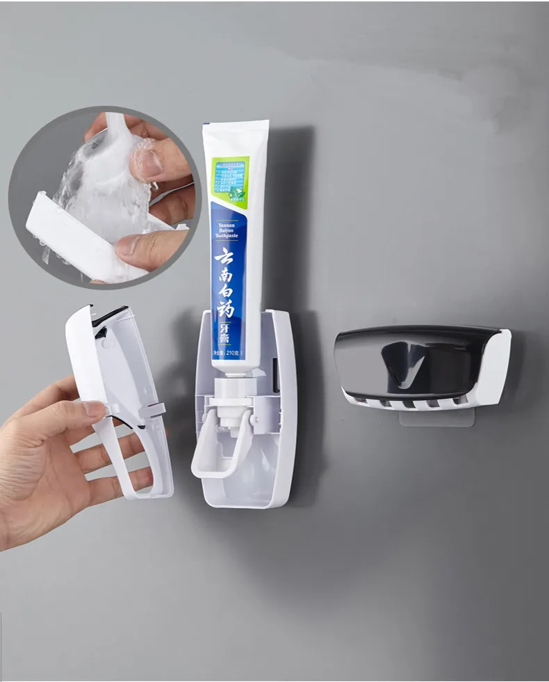 Hot products automatic toothpaste squeezing device punch-free wall suction toothbrush holder bathroom toothpaste holder