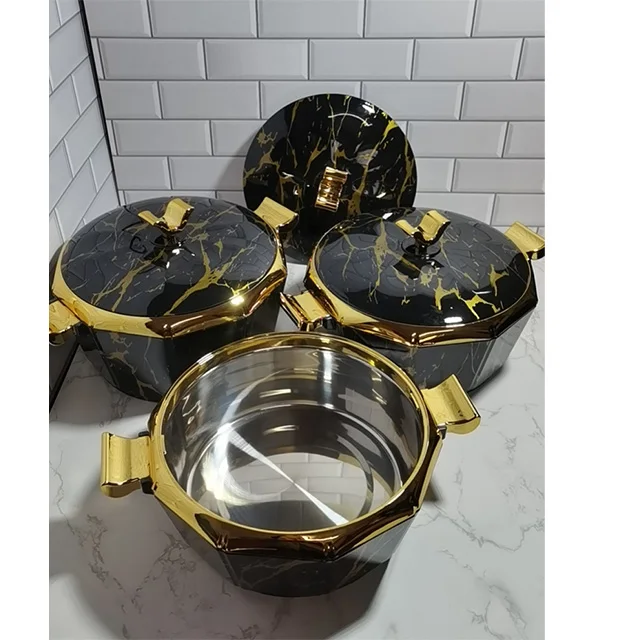 Muslim 's ramadan Thermal Insulated Hot Pot Plastic Handle Stainless Steel Keep Warm Casserole Set 3 Pcs Set Oval Food warmers