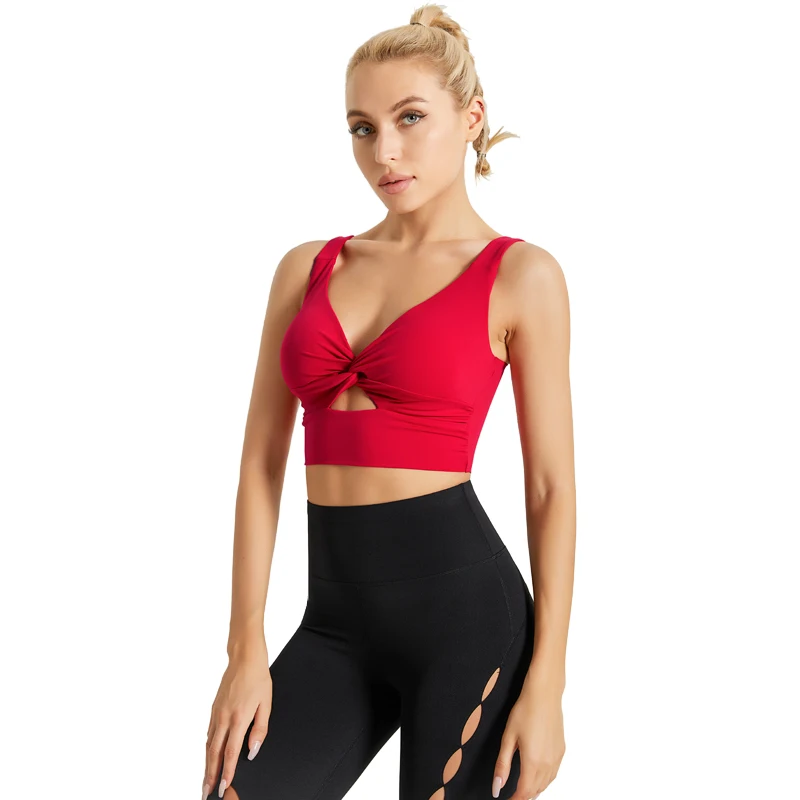 Wholesale One-Piece Cutting Nude Skin Friendly Front Twist Sports Bra High Support Gym Wears For Ladies