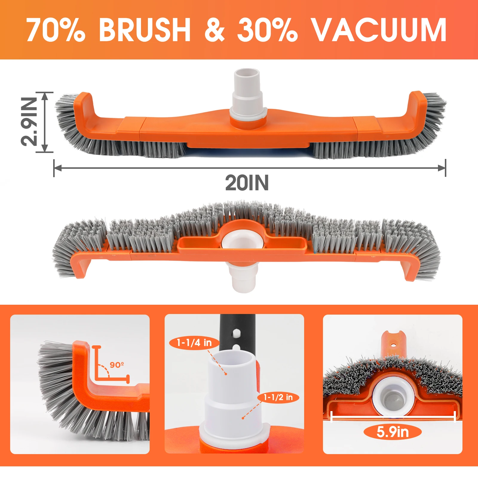 2 in 1 Pool Wall Cleaning Brush Suction Vacuum Brush Head