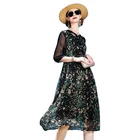 Maxi Dresses Silk Women Elegant Pleated Flower Print Maxi Dresses Chiffon Printed Dresses With Silk