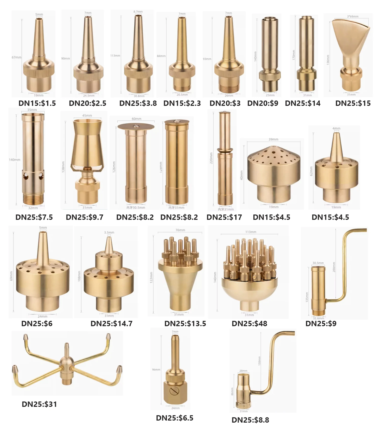 Factory Copper Stainless Steel Dancing Water Jet Fountain Nozzle Sprinkler Heads Fountain Rotating Fountain Nozzle factory