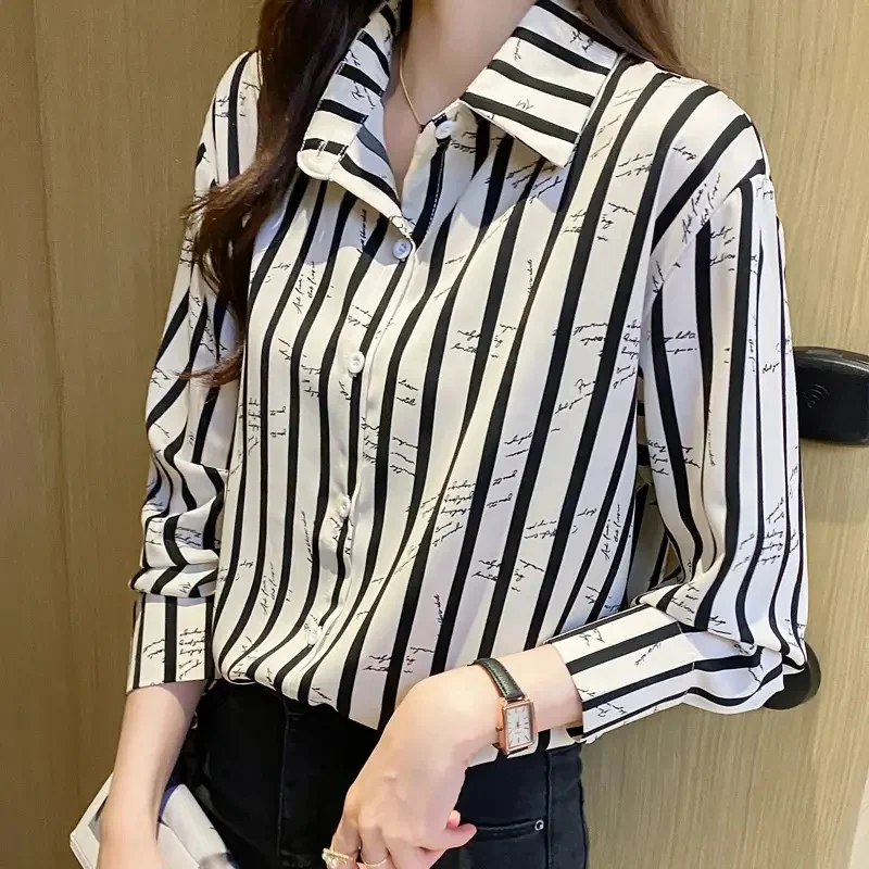 High quality wholesale 2024 women's shirt four seasons new long sleeve V-neck women's blouse blouse loose women's shirt