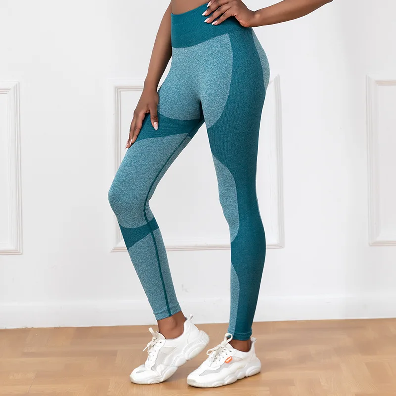 Gauze stitching nude stretch gym pants