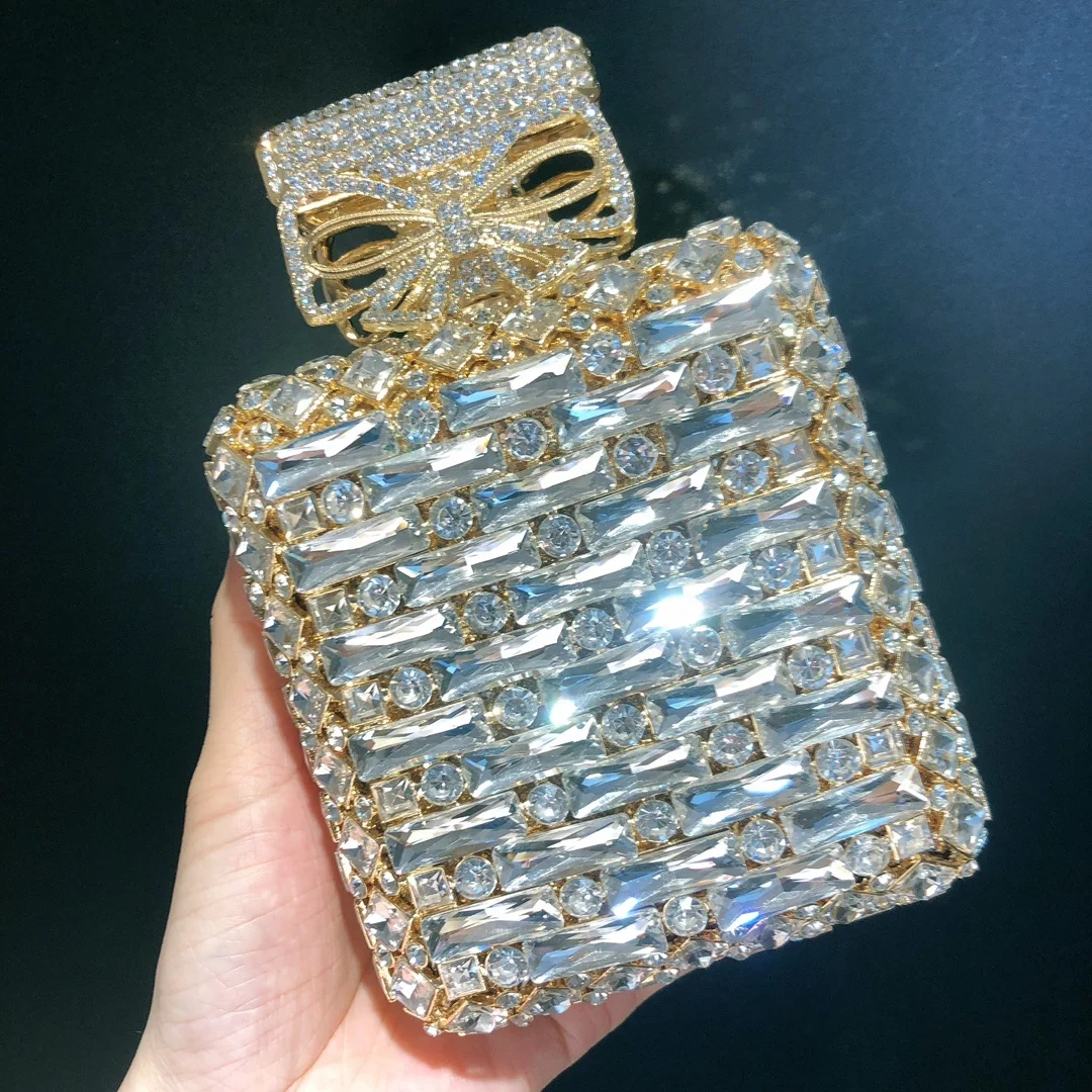 Amiqi MRY129 Wholesales Crystal Rhinestone Clutch Evening Bag For Formal Party Diamond Perfume Bottle Shape Purse Handmade
