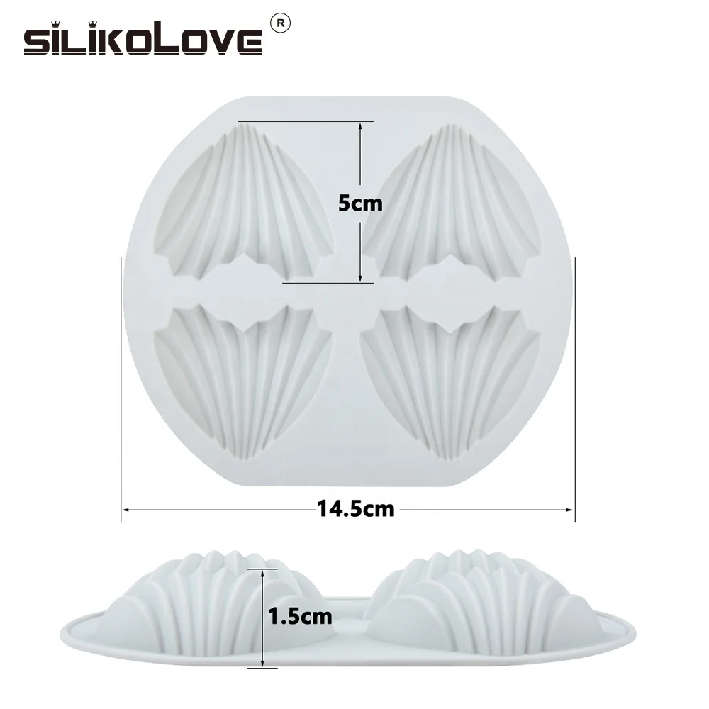 High-Temperature Resistance Silicone Soap Cake Tools-4 Heart-Shaped Shell Molds Baking Tray DIY Baking Pudding Chocolate Mold
