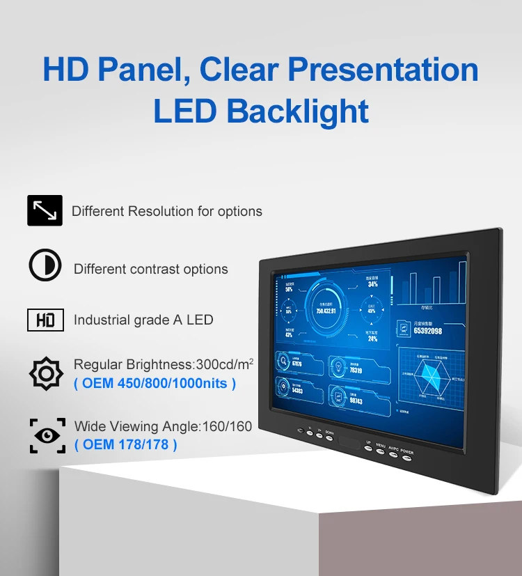 Wholesale 10.1 Inch LED LCD Monitor Plastic Casing Widescreen Support Wall Mounted Stand IPS 1280*800 Desktop Use