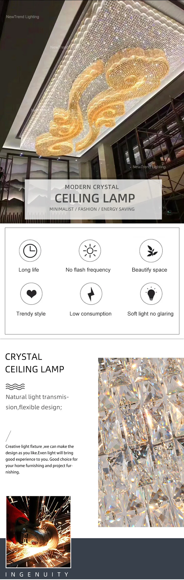 CPL-201 Luxury Style Indoor Decoration Hotel Lobby Baquet Hall Modern Crystal LED Ceiling Chandelier supplier